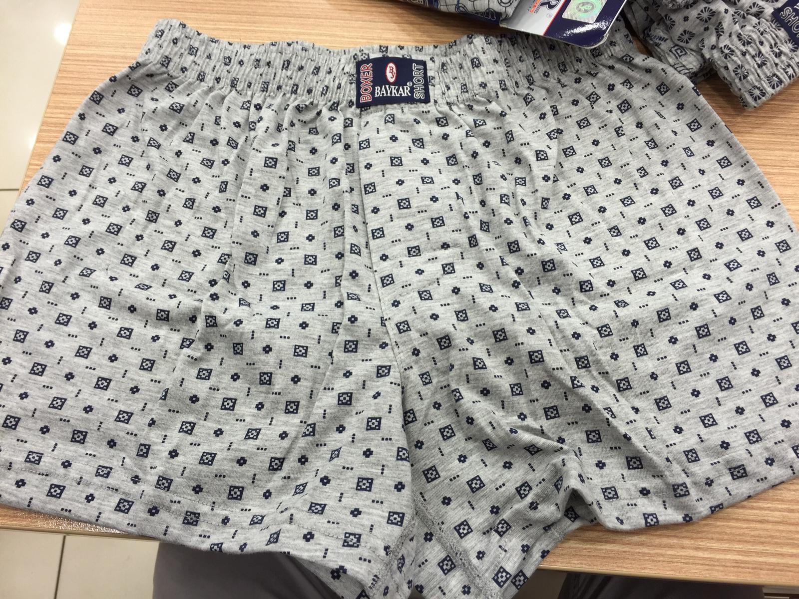 Baykar Men's Premium Loose-Fit Jersey Boxer Shorts – Heather Gray with Geometric Tile Print